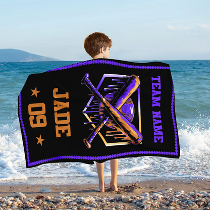 Custom Ice Cream Drip Baseball Beach Towel, Baseball Drip Team Gift For Summer, Personalized Youth Baseball Gift Beach Towel With Name