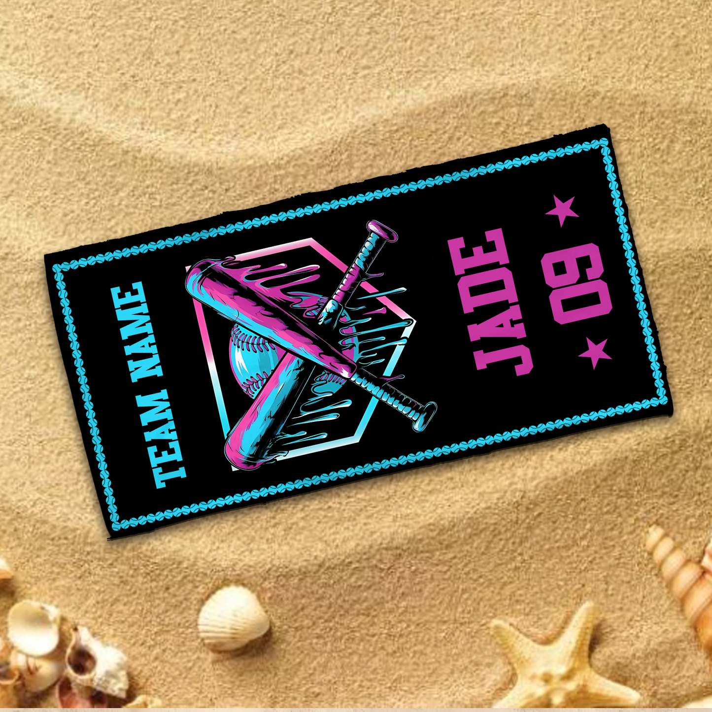 Custom Ice Cream Drip Baseball Beach Towel, Baseball Drip Team Gift For Summer, Personalized Youth Baseball Gift Beach Towel With Name