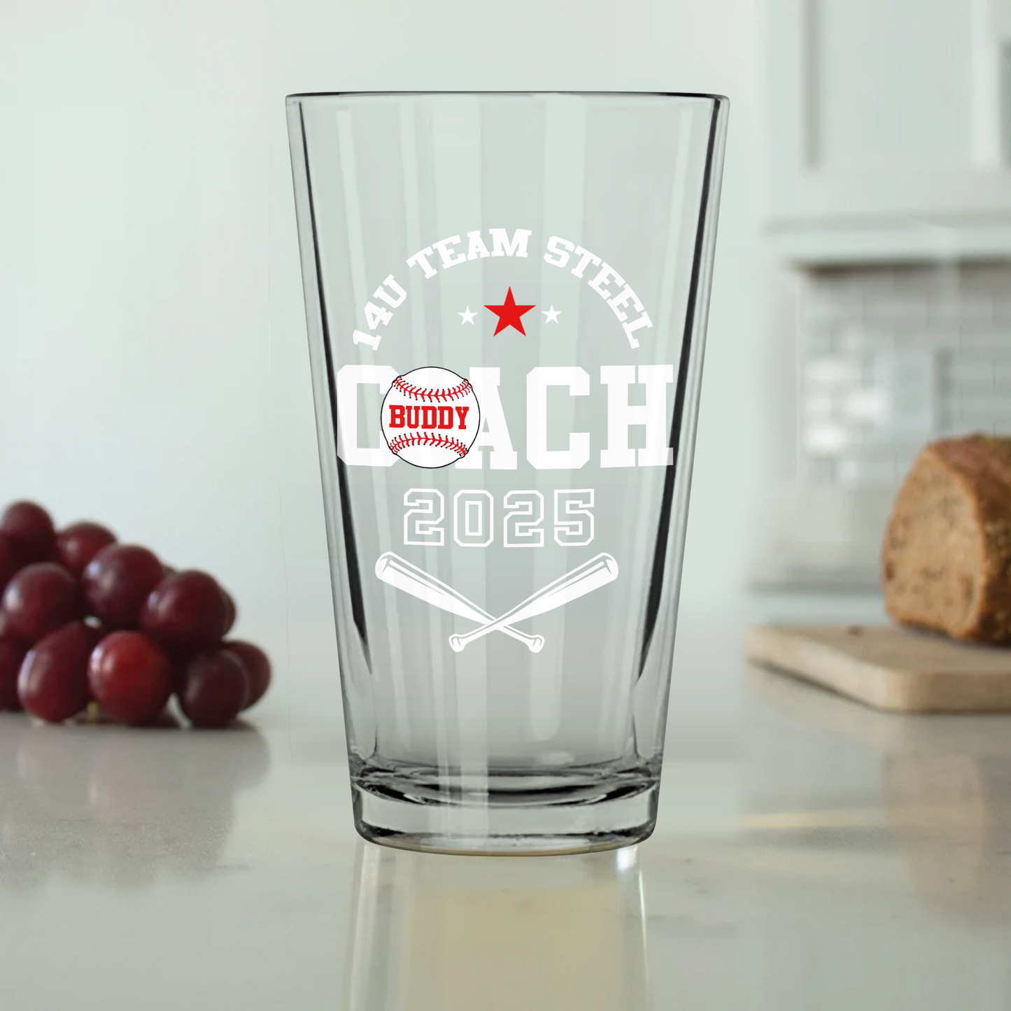 Custom Baseball Coach Gift, Baseball End Of Season Gift For Coach, Custom Pint Glass For Baseball Coach Gift With Member Name