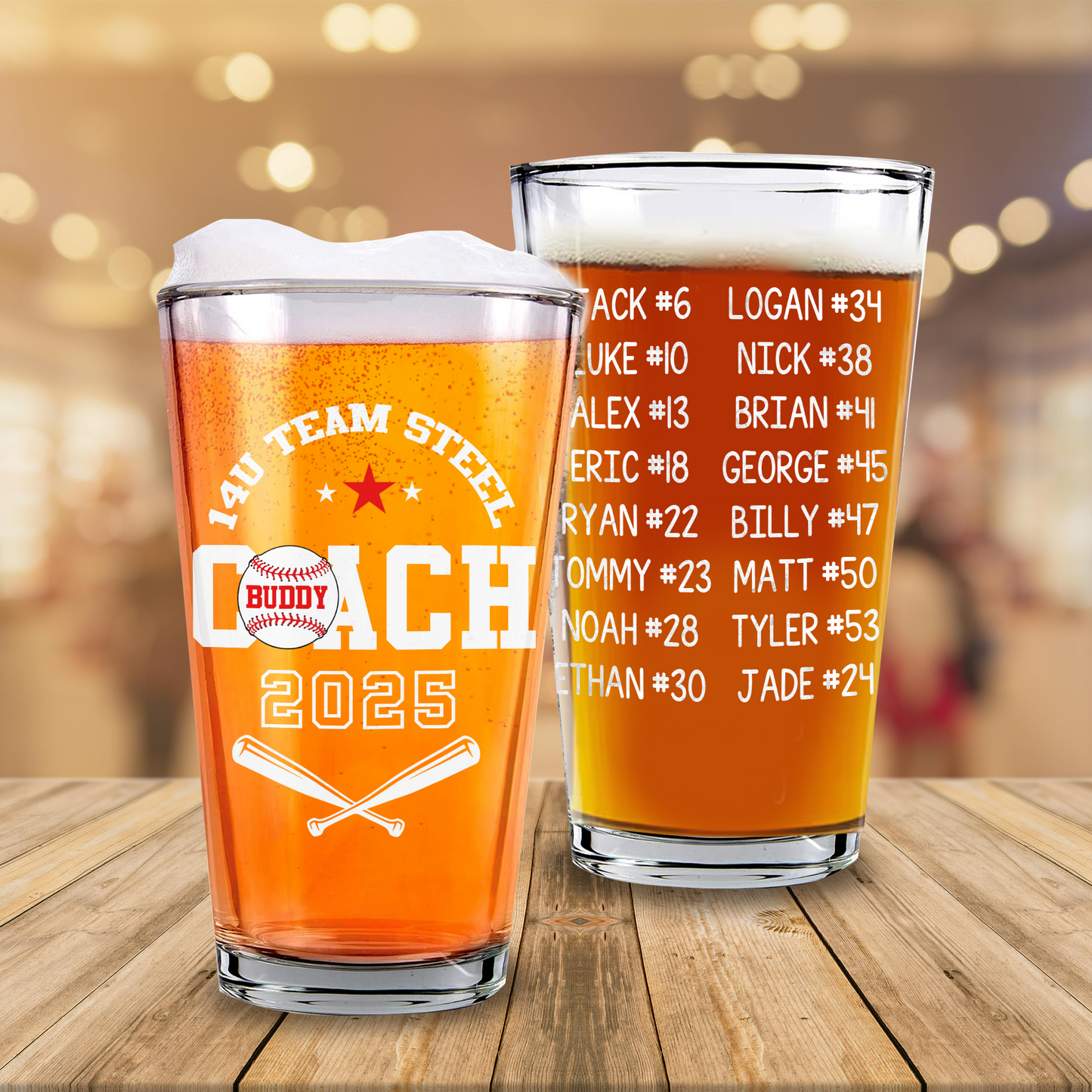 Custom Baseball Coach Gift, Baseball End Of Season Gift For Coach, Custom Pint Glass For Baseball Coach Gift With Member Name